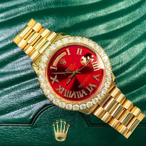 rolex with a red face|Rolex red face with diamonds.